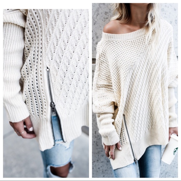 Cream Oversized Side Zipper Sweater - Picture 6 of 6